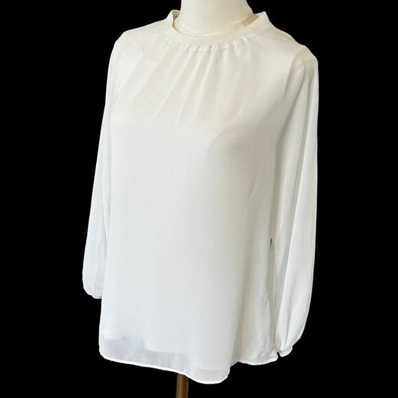 ZARA White Chiffon Blouse in Women's Size Small Puff Sleeves Fully Lined - Picture 3 of 6